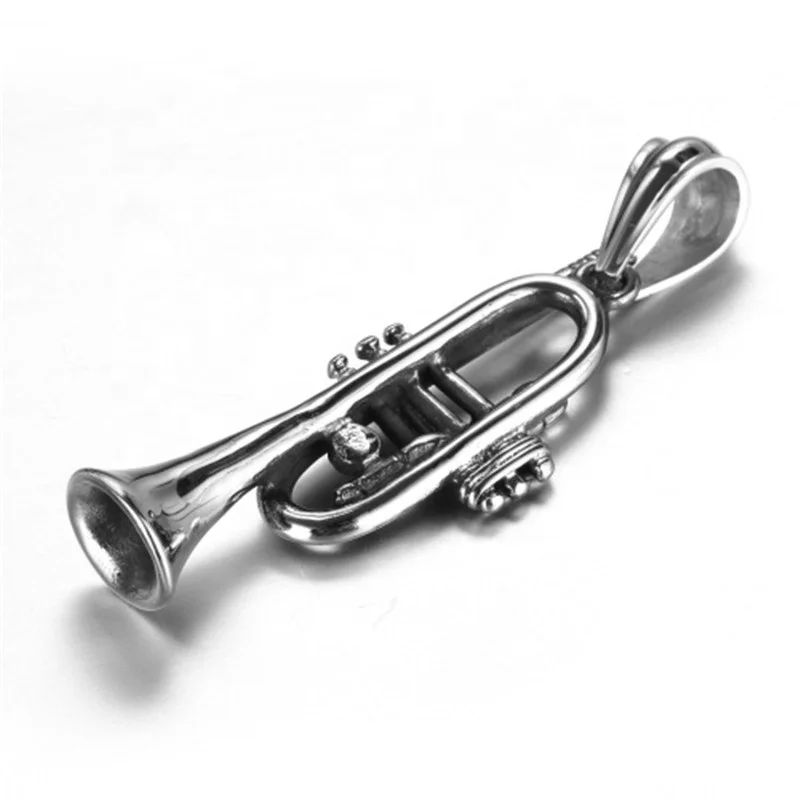 Wholesale fashion 316l stainless steel jewelry musical instrument trumpet necklace for men