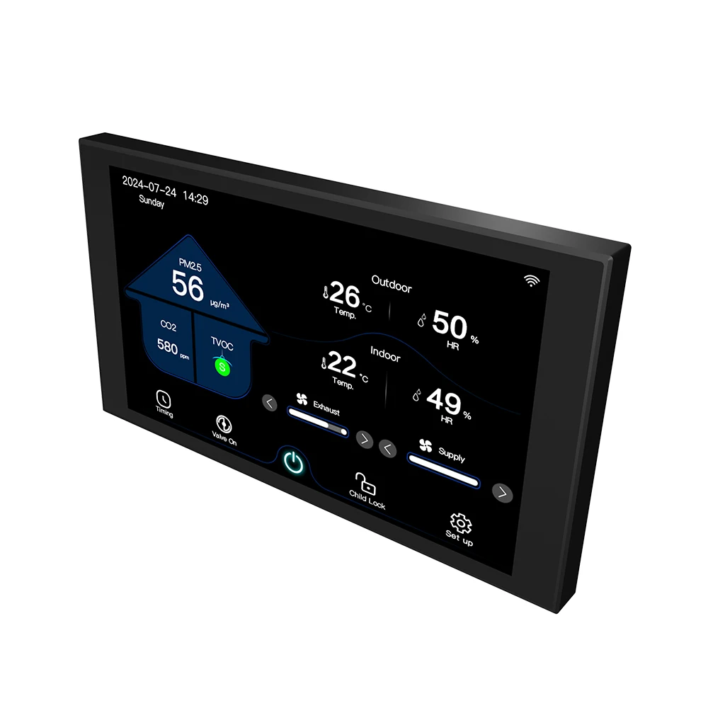 Высококачественный 7-дюймовый VOC pm2. 5 CO2 WIFI RS485 modbus свежий воздух Интеллектуальный вентилятор вентиляции HVAC контроллер