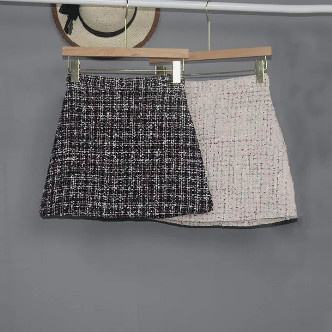 
New Autumn Women Skirt Lady Tweed Wrap Skirts Plaid Ladies Short Skirts 