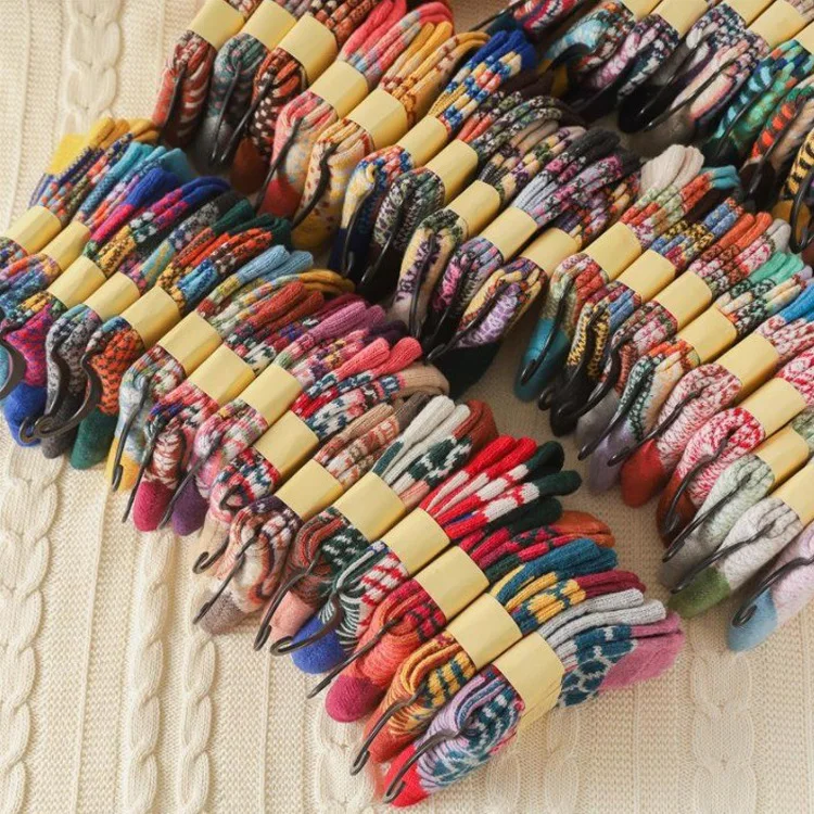 10 Pack Womens Wool Strip Crew Socks Winter Warm Socks Thick Knit Cabin Cozy Soft Nordic Socks