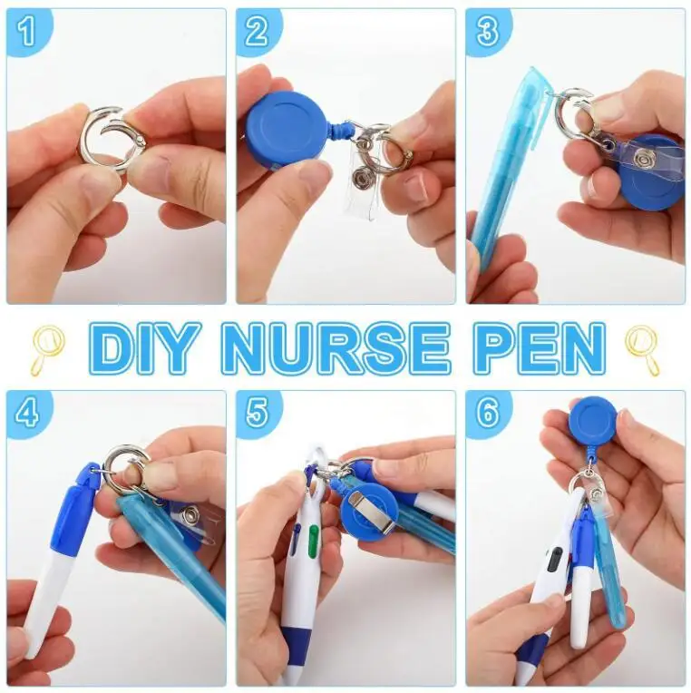 Retractable Shuttle Pen Set Badge Reel Mini Highlighter Neon Marker Pen Key Chain Retractable Badge Reel Badge Holder