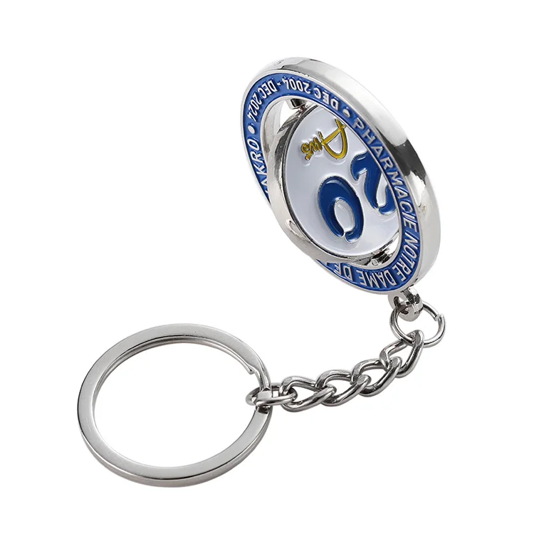 Manufacturers Souvenir Custom Rotating Metal Double-Sided Soft Enamel Keychain Charms Rotate 360 Gold Silver Key Chains