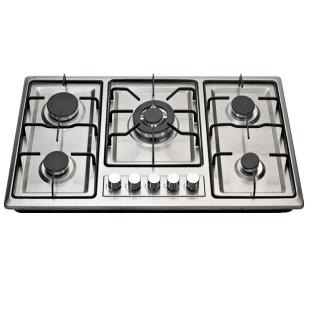 Hot Selling Model 5 Burner Stainless Steel Gas Cooker Hob Electric Ignition for Hotels Induction Cooktop with Metal Knobs