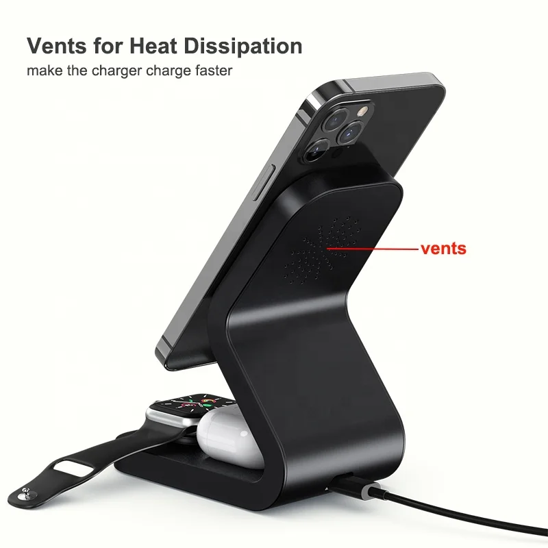 New Arrival 15w 3 in 1 Wireless Charger Magnetic Fast Charge Stand 3-in-1 Charging Dock Station for Magsafe iPhone