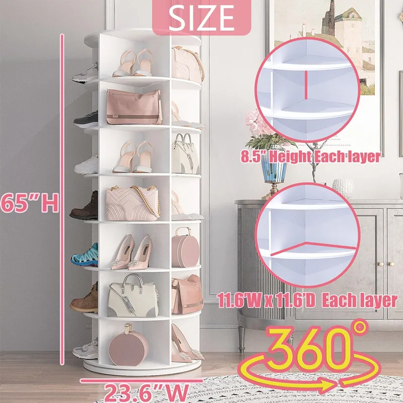 Hot Sell Customize PVC 360 Rotating Shoe Rack Tall Tower Organizer 7 Tier Shoe Cabinet Rack