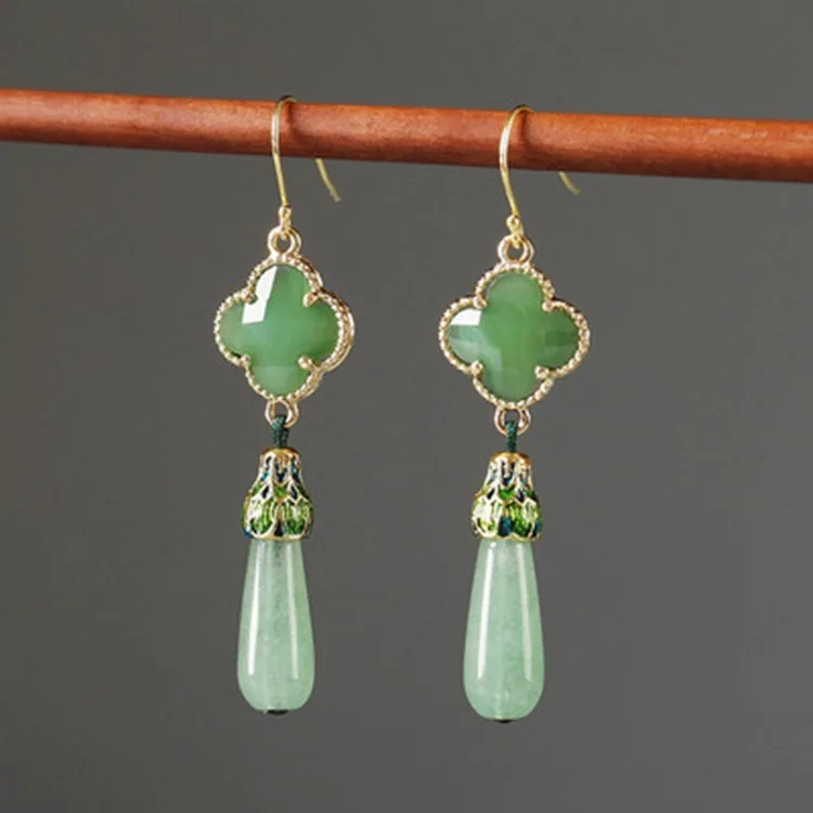 Jade earrings earrings Chinese style antique green retro sterling silver earrings E05