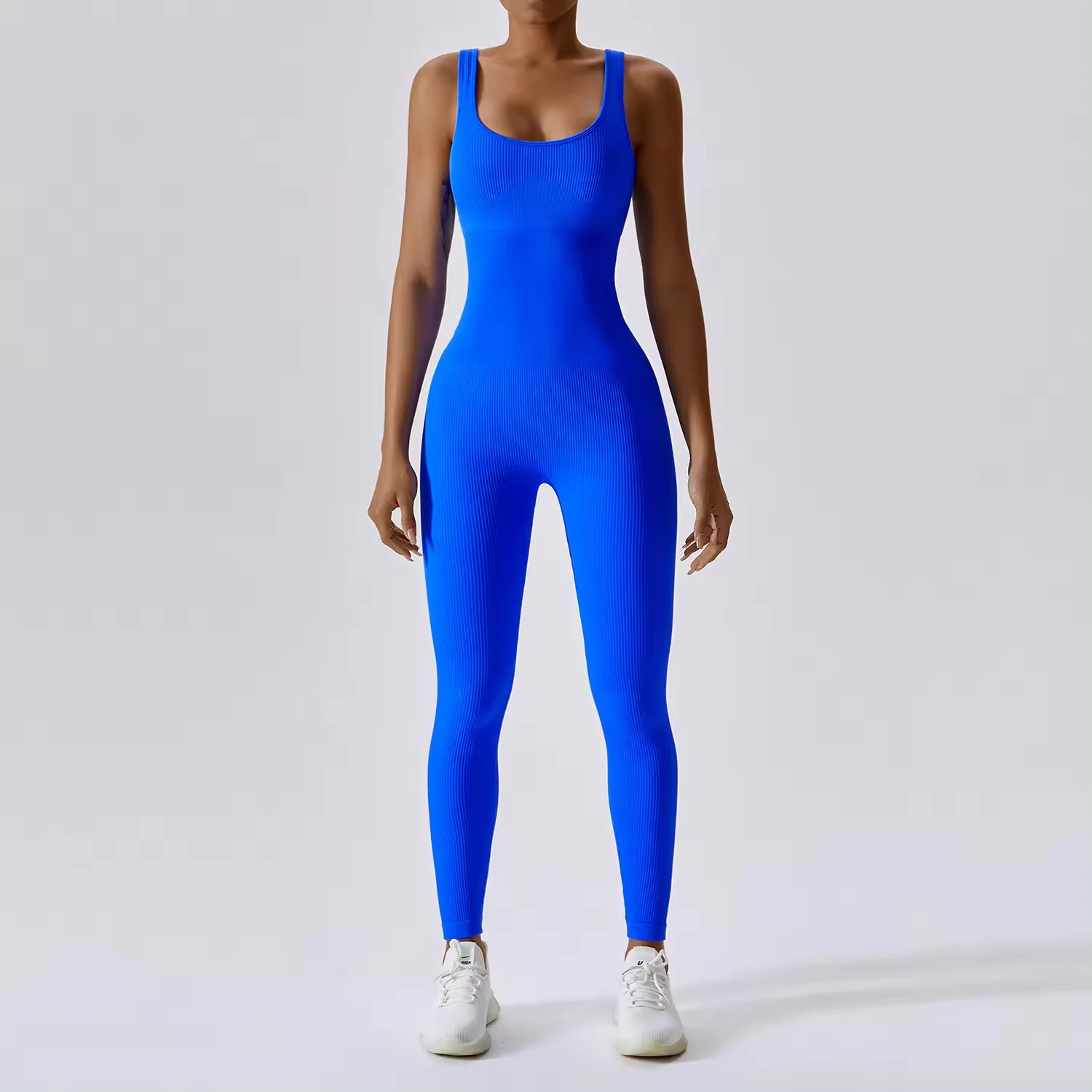 Hot Sale Seamless One Piece Women Jumpsuit Bodysuits Ribbed Nylon Spandex Sports Fabric Long Workout Jumpsuits
