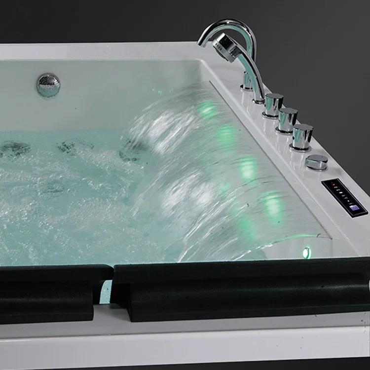 Bathroom luxury three sided art skirt bathtub cylinder surface solid wood massage bathtub for 2 person
