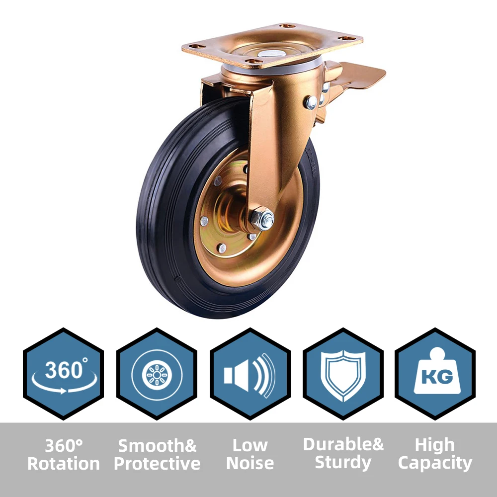 Factory wholesale waste bin caster wheels 6/8 inch industrial caster wheel with brake for waste bin