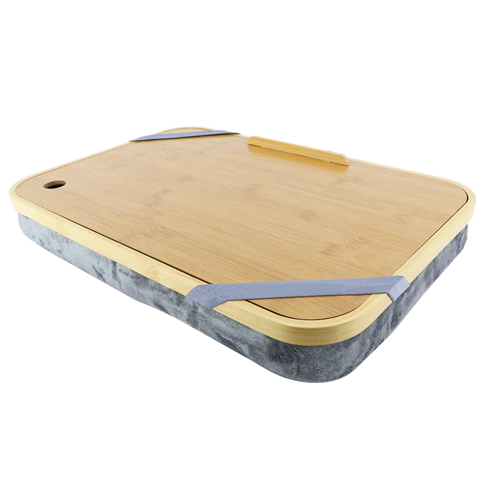 Factory Custom Bamboo Wooden Lap Tray Portable Bed Lap Desk Laptop Table With Pillow Cushion