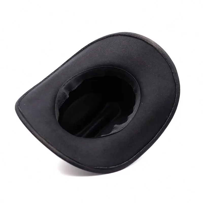 STS Custom Wholesale New Trendy Shape Bulk Beer Bar Events Sombreros Black Faux Wool Felt Fedora Hot Selling Western Cowboy Hats