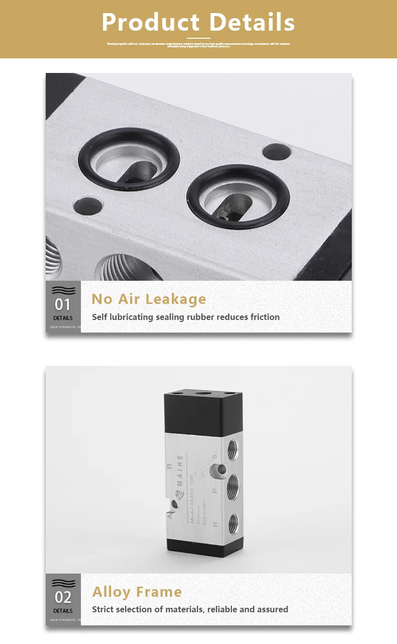 4A310-10 4A320-10 Series Two Position Five Way Solenoid Valve 5 Way 2 Position Pneumatic Control Valves 5/2 Way Air Pilot