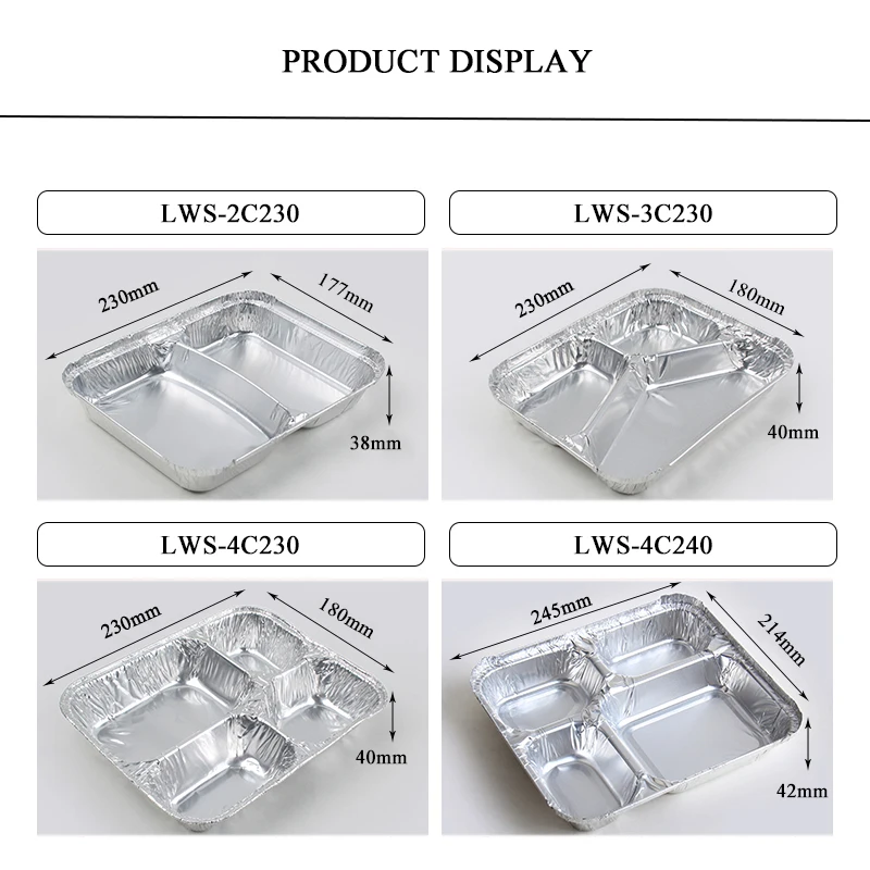 2 3 4 Compartment Disposable Food Aluminum Foil Container Fast Food Take out Foil Food Tray with Lids