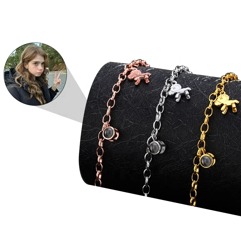 Custom Photo Projection Bracelet Cute Pony Horse Charms Bracelet for Girls Drops-hipping Memory Jewelry Bracelet femmes
