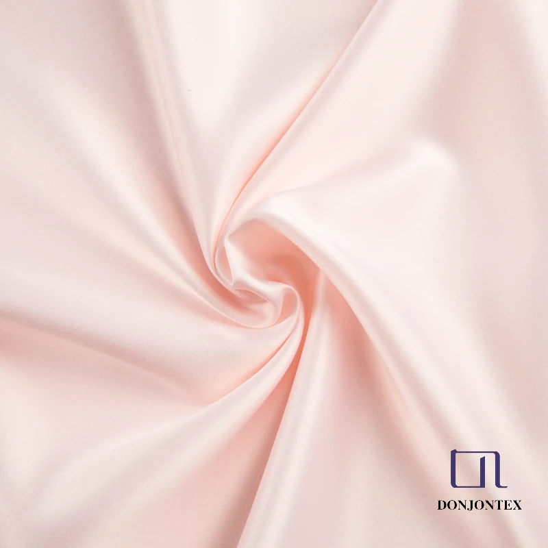 Hot sales polyester spandex soft high elastic draping pink bride silky satin dress fabric for pajama, dress