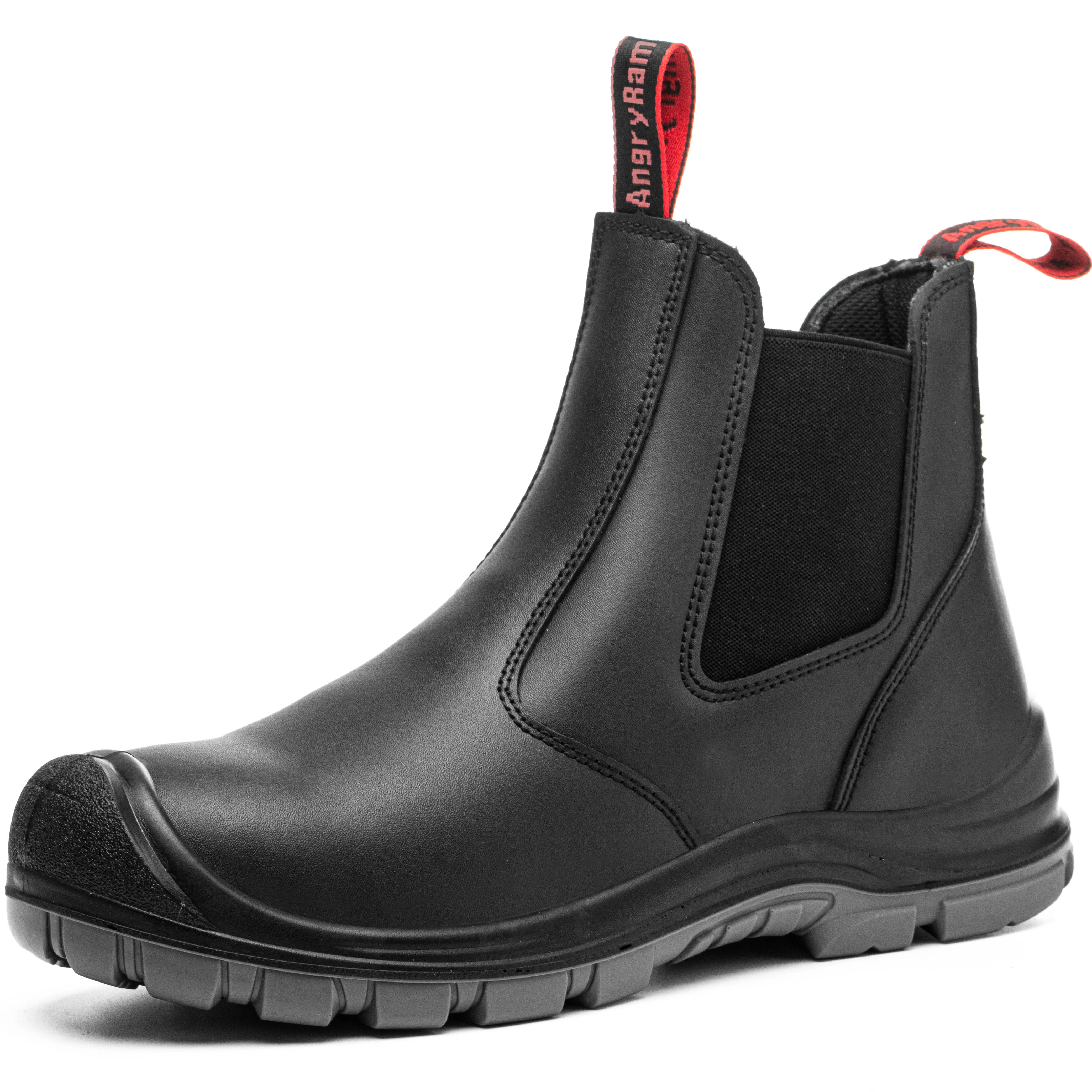 JIANKUN Toe High Top Work Safety Shoes PU Rubber Booties Industrial Non Skid Cow Leather Nubuck Breathable Steel for Women Black