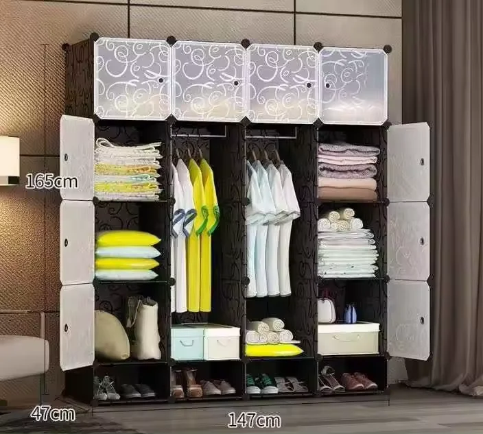 Hot selling wholesale modern detachable plastic wardrobe, DIY plastic home furniture combination cabinet