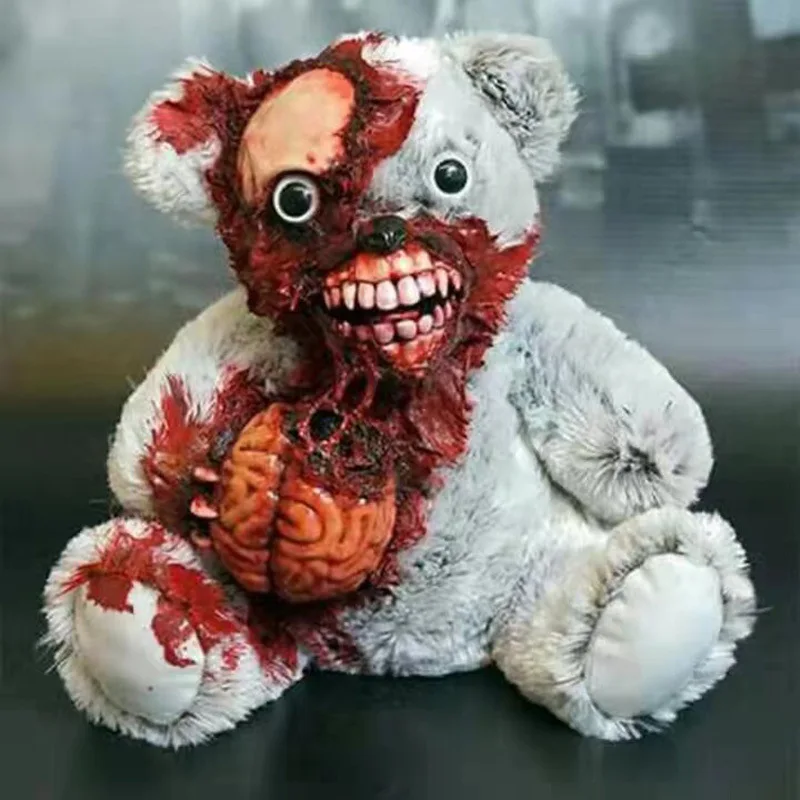 New Halloween Bloody Teddy Bear Home Decor Scary Animal Bear Resin Figurine For Indoor Decoration Horror Bloody Teddy Bear