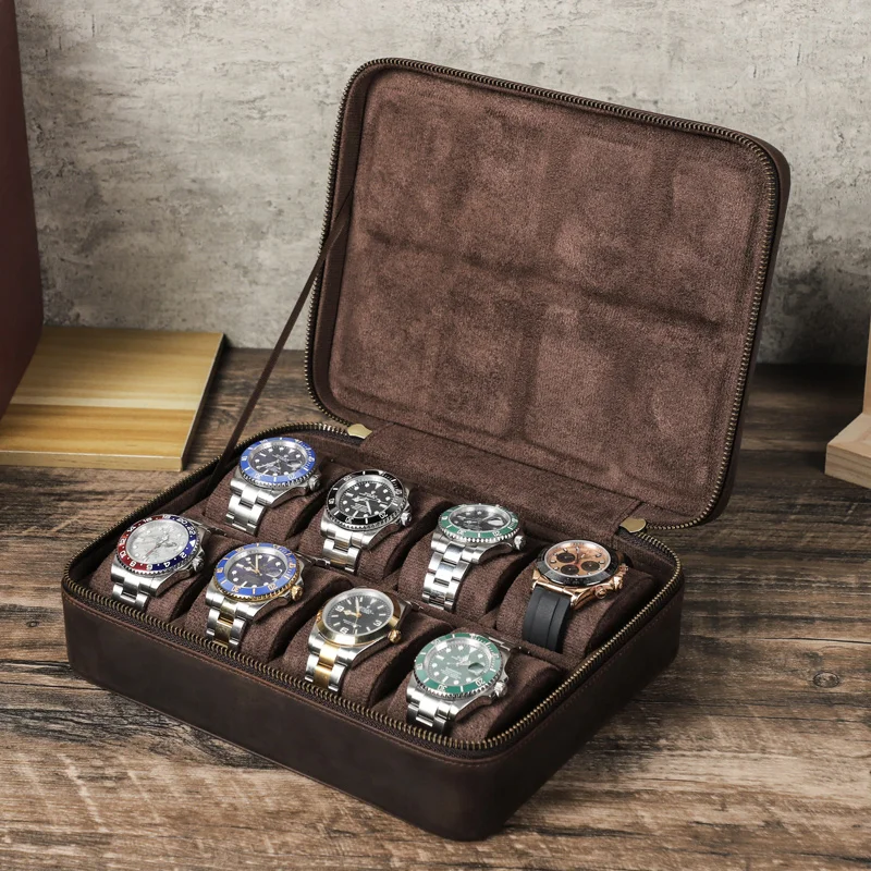 Luxury 8 Watch Collection Box Custom Watch Travel Case Leather Vintage Watch Organizer Storage Case Crazy Horse Leather CF1203