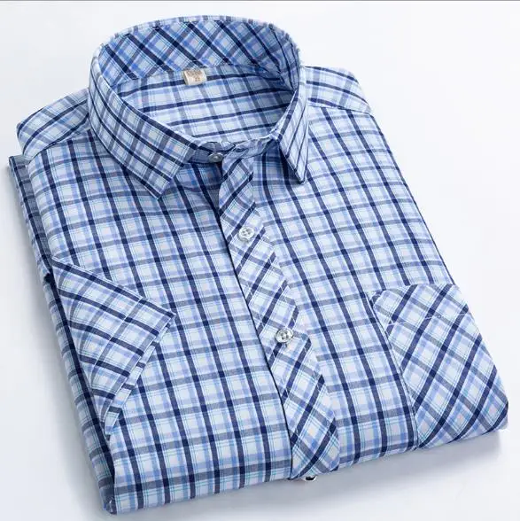 2021 2022 hot selling male men western style short sleeves blue tartan check plaid shirt