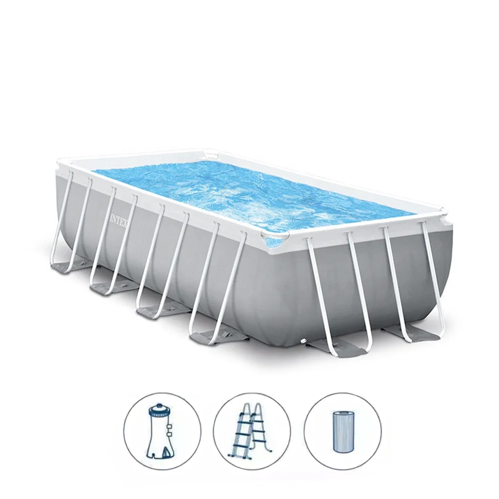 INTEX 26788 Family Rectangular Prism Frame Outdoor Above Ground Swimming Pool Set