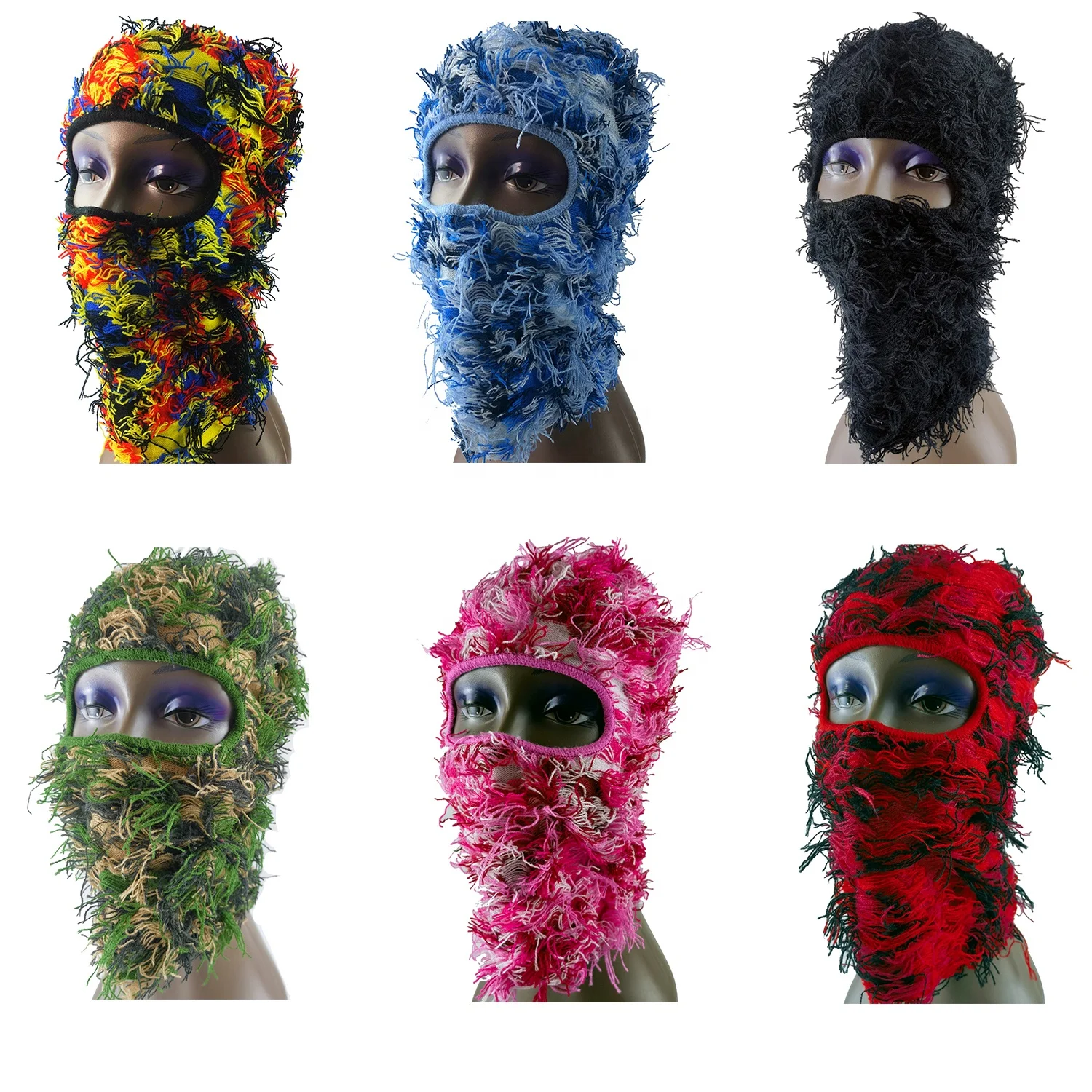 New Full Face Cover One Hole Storm Distressed Balaclava Designer Knit Hat Grassy Beanie Winter Ski Mask