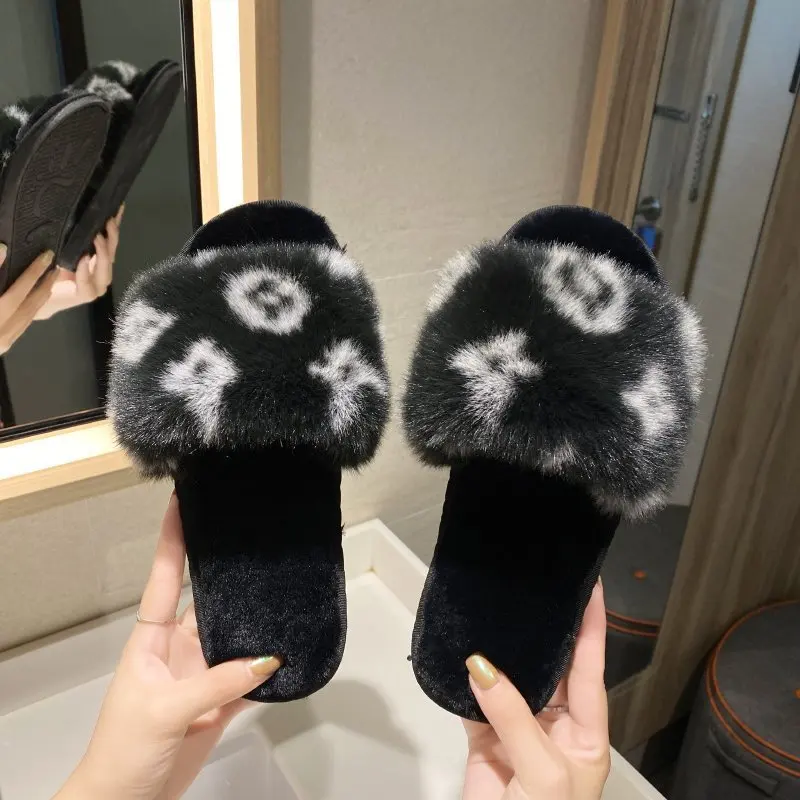 Wholesale Warm Soft Bedroom Shoes Women Men Plush Cotton Couple Cute House sandals Anti-slip Slippers Leopard print fur slippers