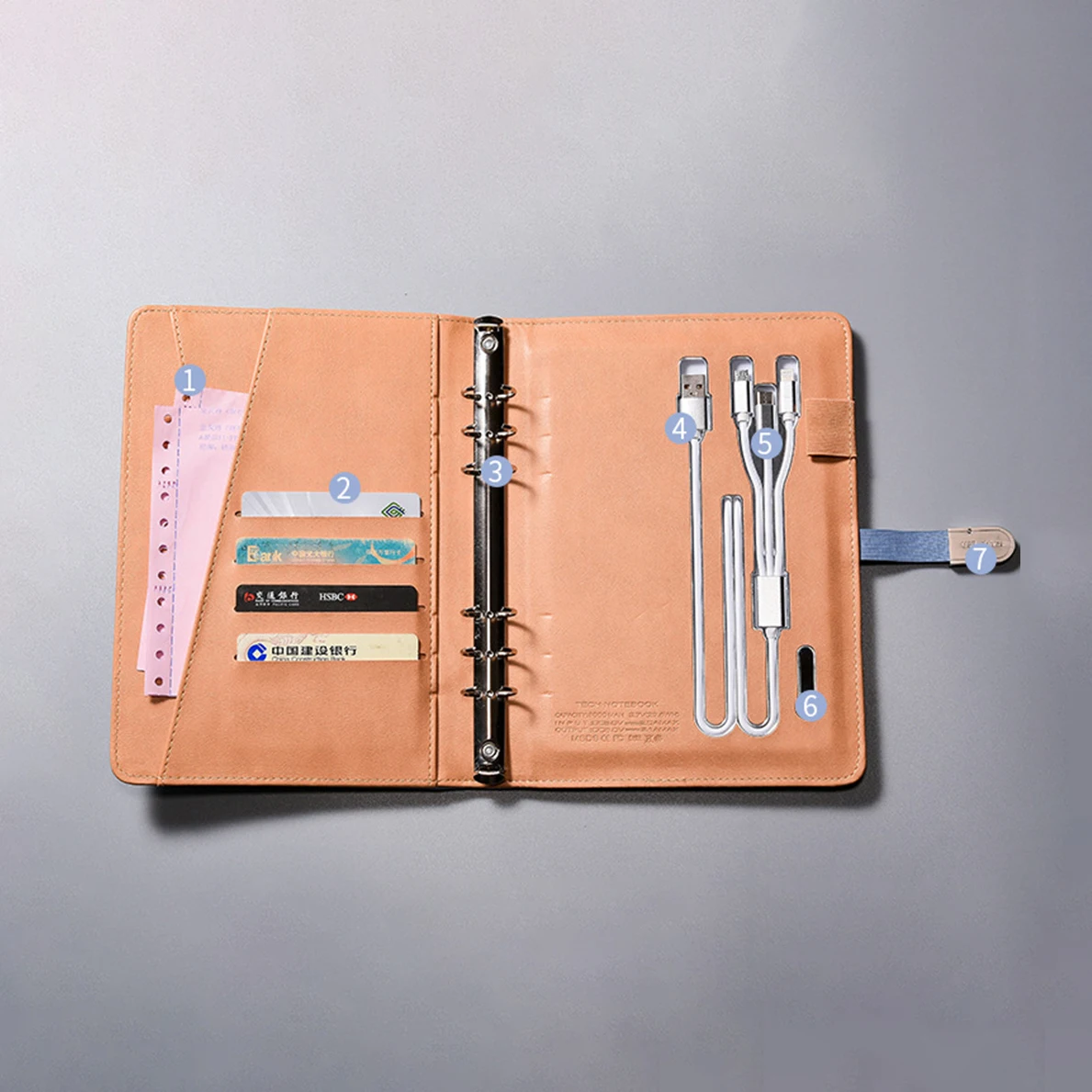 Shenzhen Custom Logo Loose Leaf Diary,8000mah 16g USB A5 Leather Multifunctional Power Bank With Wireless Charging Notebook