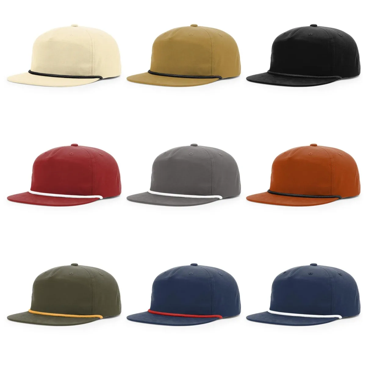 HS24 Unstructured Quick dry lightweight breathable five-panel hat 256 style soft nylon snapback cap short flat top hat