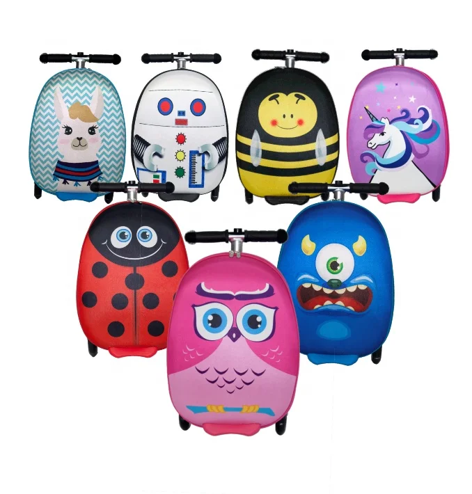 2024 Customized design 3D trolley children travel kids scooter suitcase trolley airport luggage with scooter