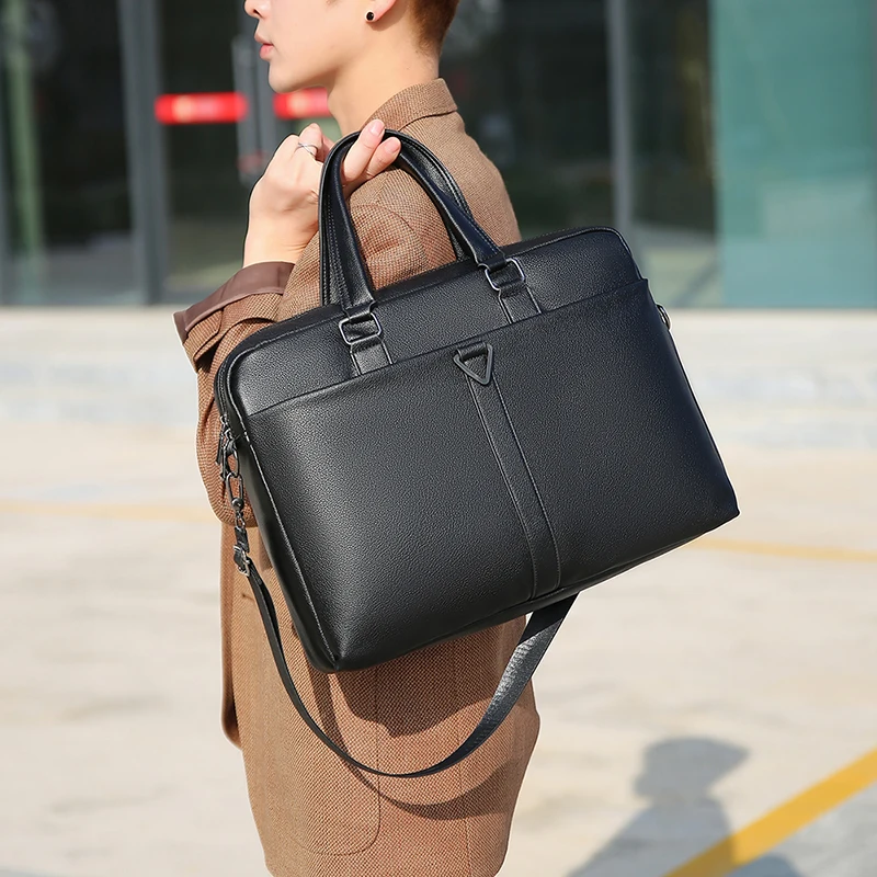 New Designer Large Portable Men Luxury Laptop PU Leather Waterproof Shoulder Business Laptop Bag For Office