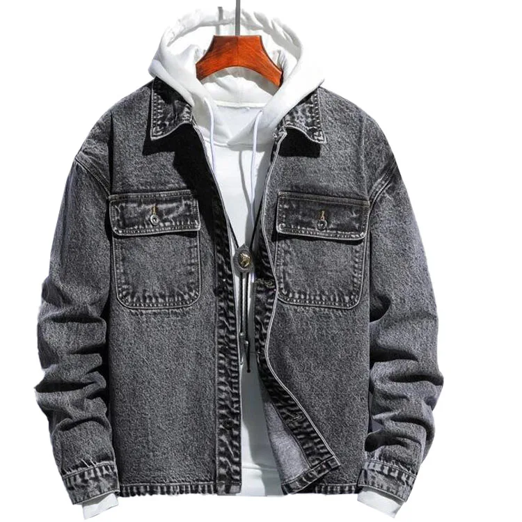Plus size men flap pocket drop shoulder oversized black denim jacket men