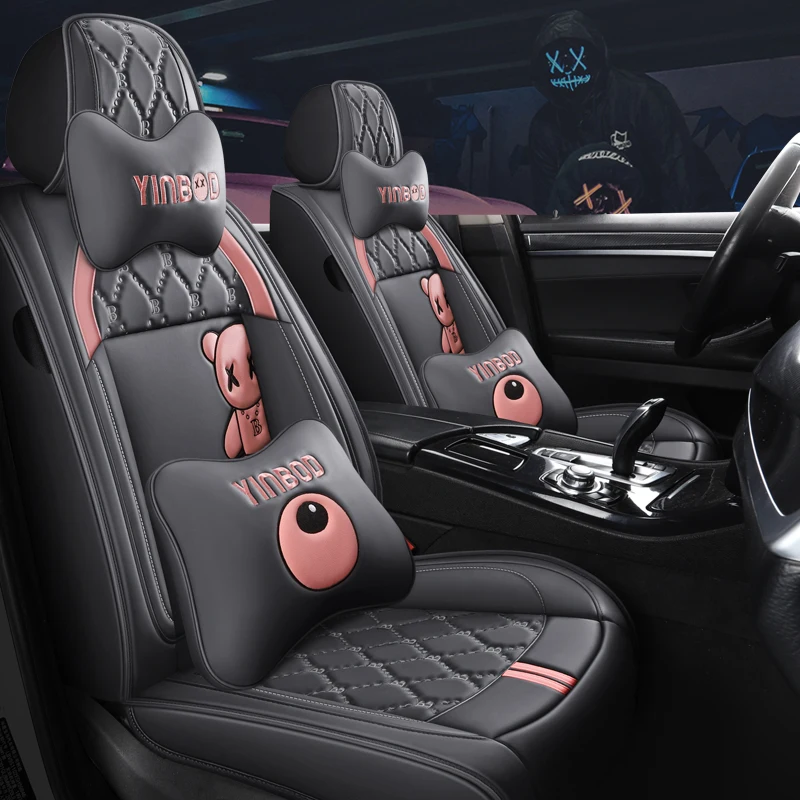 New Car Decorative Pink Girly Seats Cover Universal Leather Four Seasons Pad Interior Accessories Cushion Auto Car Seat Covers