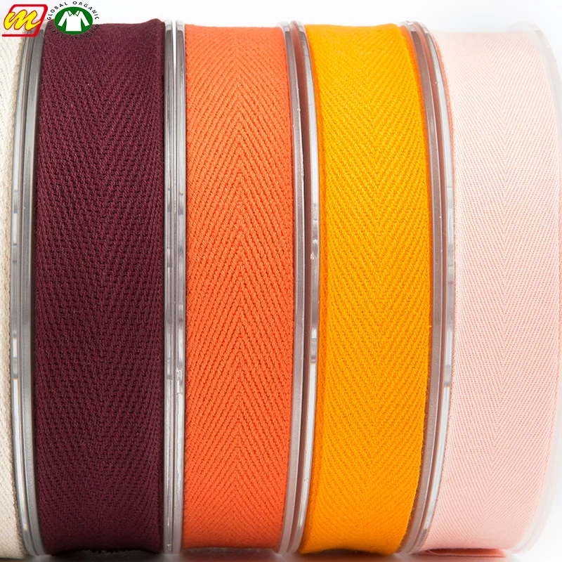 Factory Price 100% Organic Herringbone Printed Custom Cotton Ribbon, Herringbone Organic Twill Printed Woven Cotton Tape