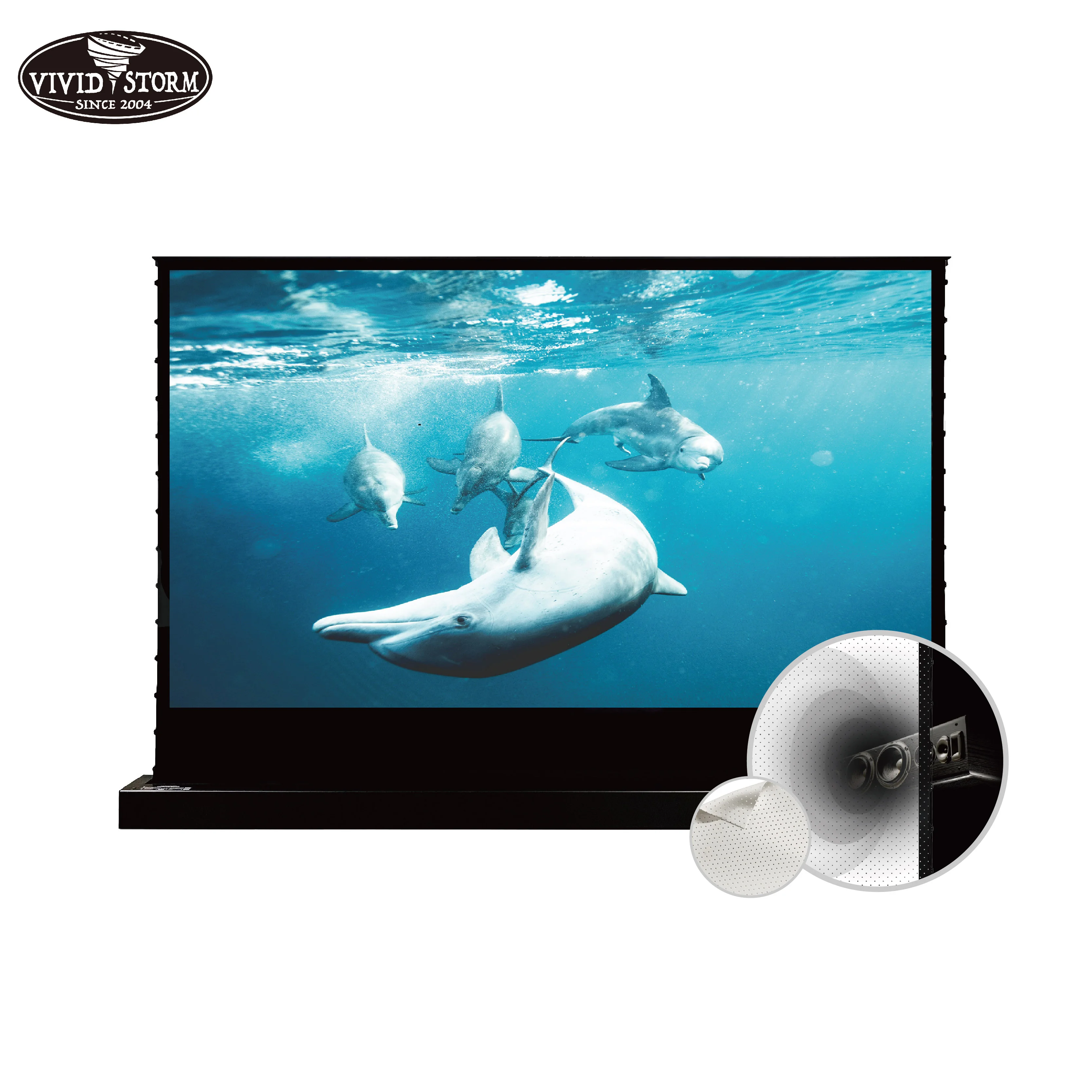 VIVIDSTORM 110 inch retractable projector screen with perforate Acoustically PVC white cinema  material for normal projector