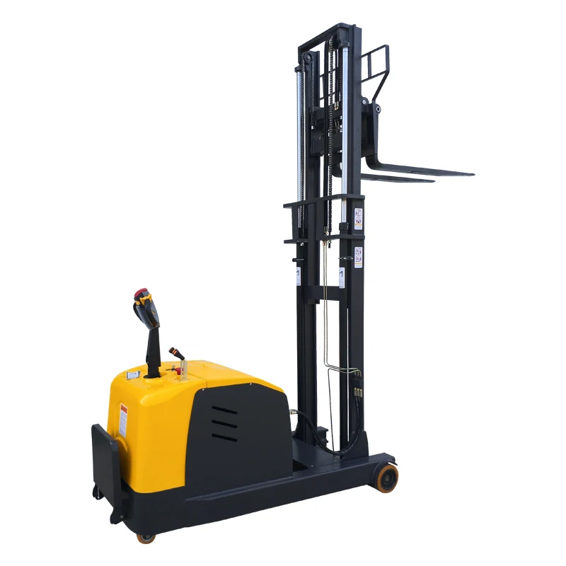 1 ton 2 ton electric forklift pallet stacker with 5m 6 meters lifting height  battery powered reach fork pallet stacker