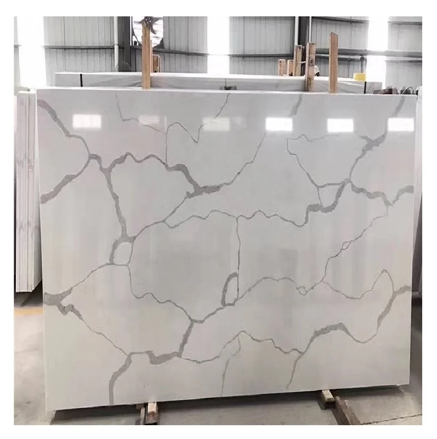 Fish white quartz stone big slabs for cut to size tiles