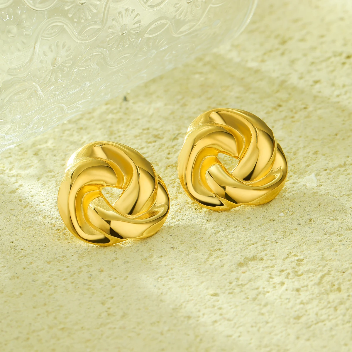 New Autumn French Style Simple Twist 18K Gold Plated Stainless Steel Earrings