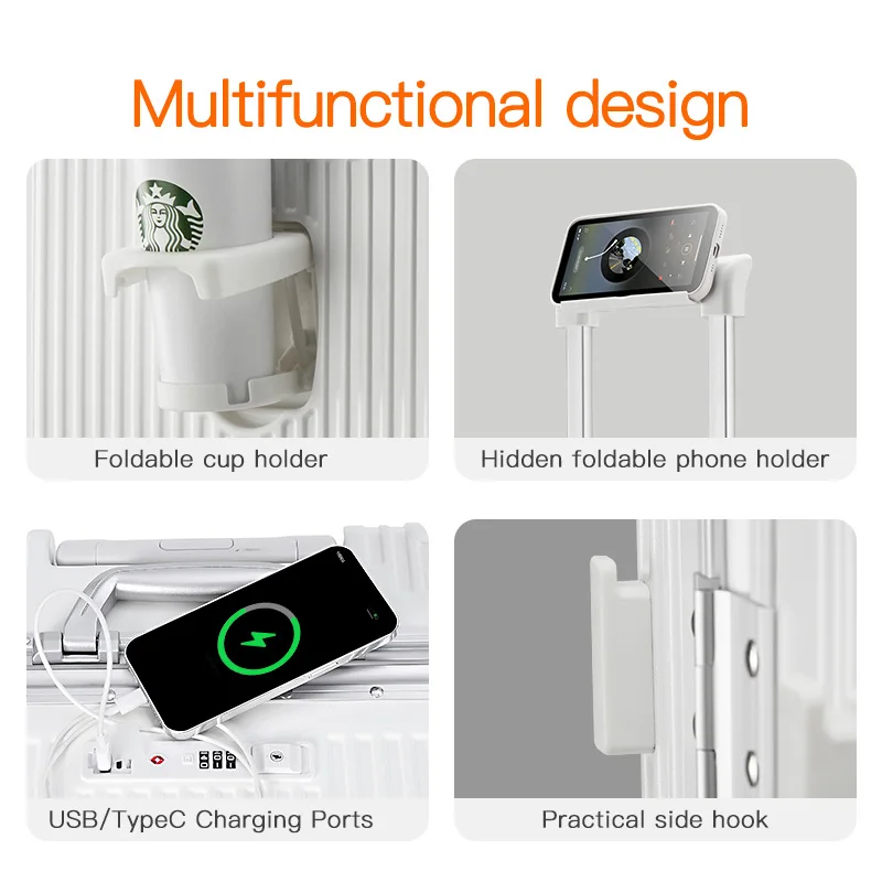 PC aluminum frame 18/20/24 inch luggage with durable new design, multifunctional front opening travel bag, Chinese manufacturer