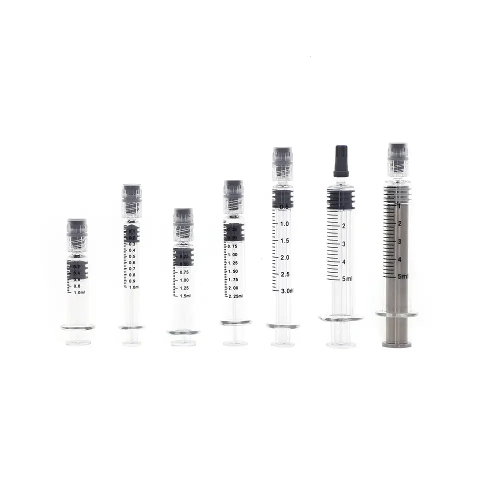 Factory 5ml silver syringes 1 ml luer lock glass syringe with metal plunger