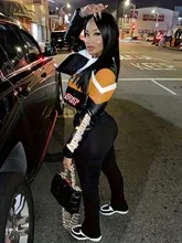 J&H Fashion Motorcycle Jacket Autumn Cool Coat Color Collision Patchwork Women Streetwear Cropped Motor Jackets