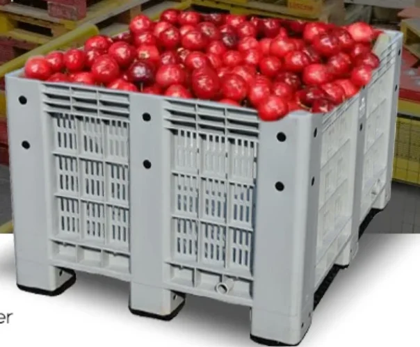 Heavy Duty Large Hdpe Mesh Vented Vegetable And Fruits Storage Stackable Fruit Plastic Pallet Bins With Lid