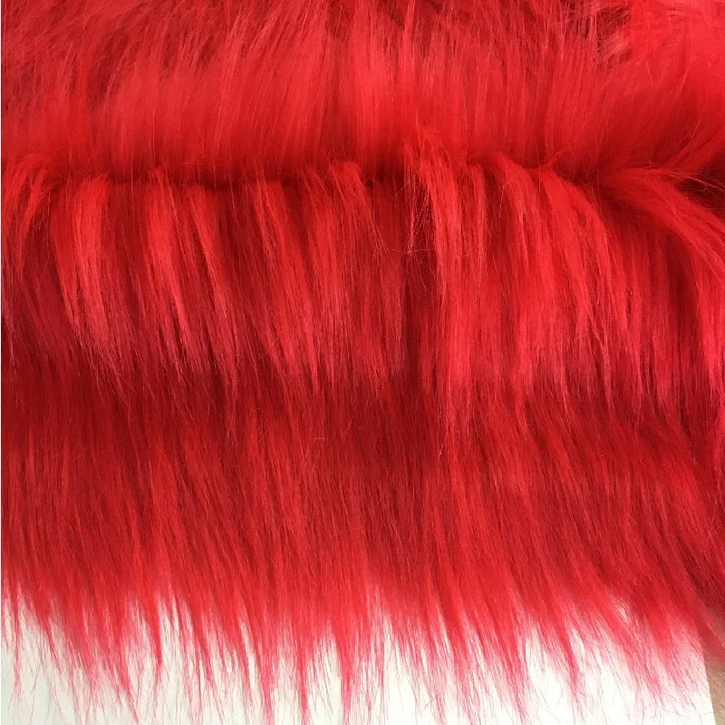 Red color long pile 110mm plush toy material imitation long hair fake faux fur fabric