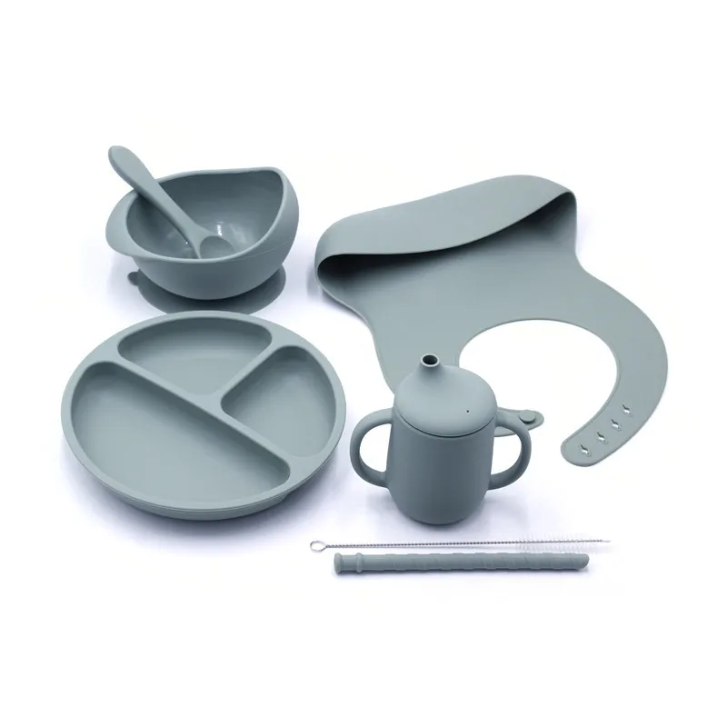Organic Baby Utensil Set Infant Tableware Bpa Free Newborn Gift Kids Food Bowl Suction Plate Silicone Bib Baby Feeding Set