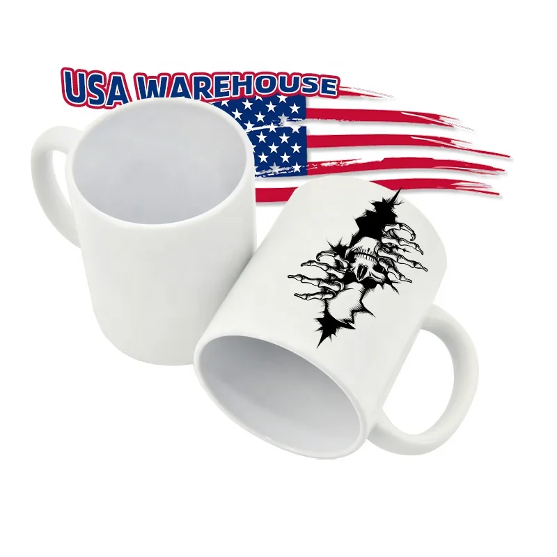 USA Warehouse 11oz Sublimation Mugs Blank White Coated Custom Ceramic Mugs Coffee Cups Cocoa Milk Tea Mug DIY Gifts