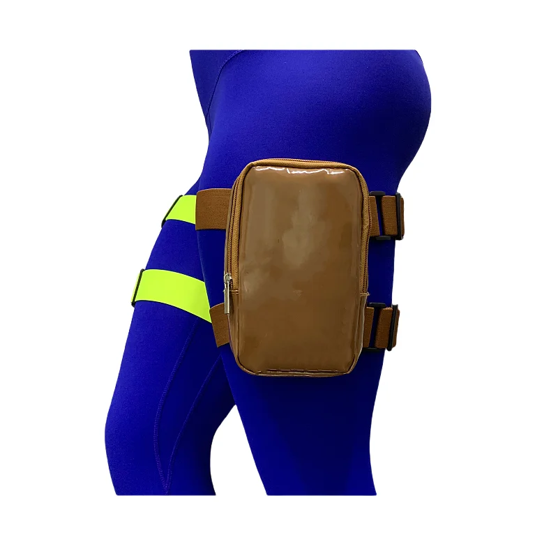 2 Wide Elastic Bands Drop Leg Bag Low Price Holographic Carnival Women Phone Leg Bag Brown Leather Thigh Leg Bag For Carnival