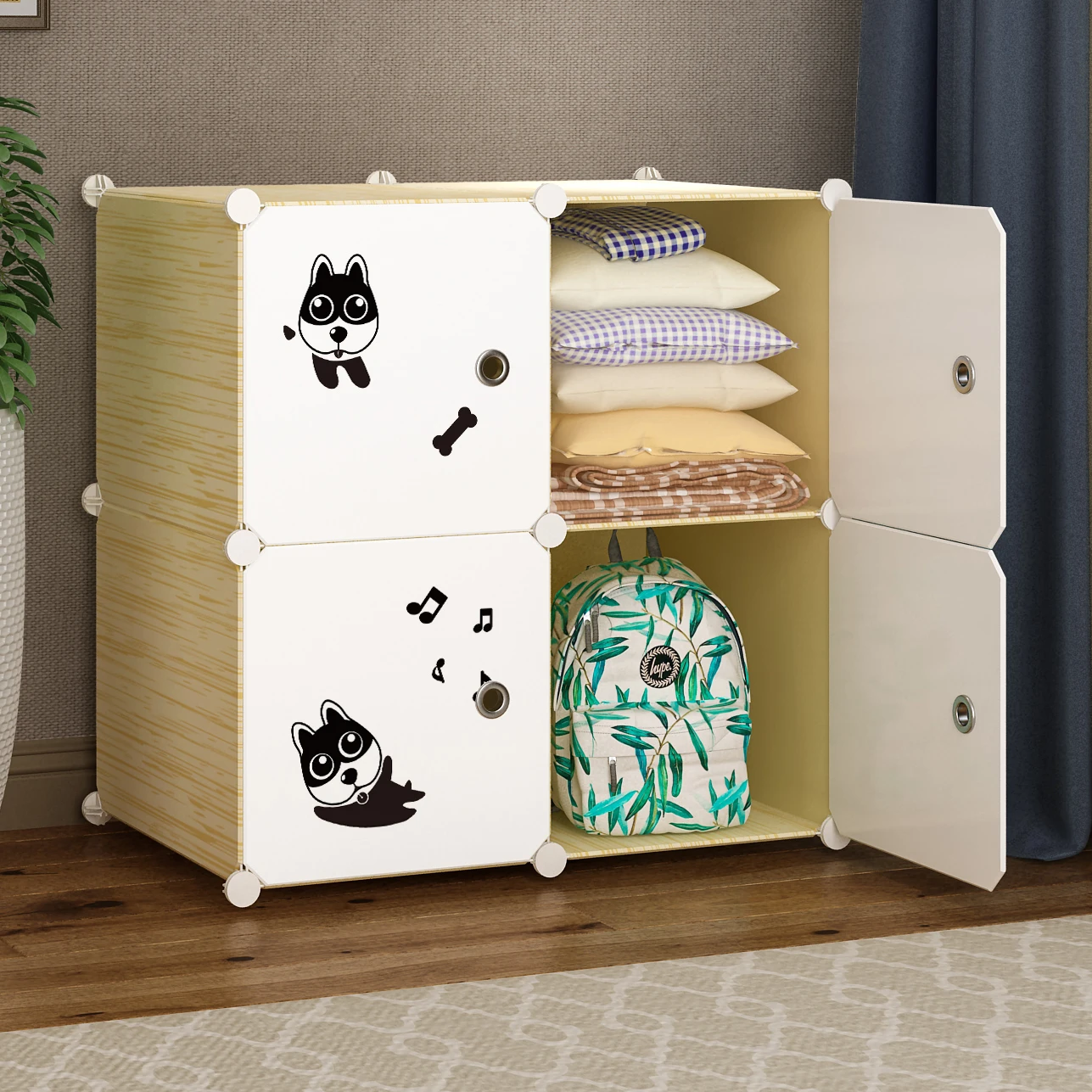 Hot Selling Cartoon Plastic Baby Clothes Closet Kids Storage Cabinet Shelf Bedroom Furniture Portable Wardrobe