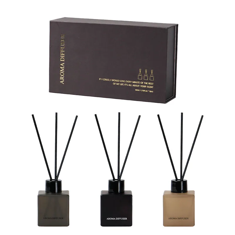 Long Lasting Scent square Glass Bottle Reed Oil Diffuser gift 50ml*3 Home Fragrance Set air freshener reed diffuser set