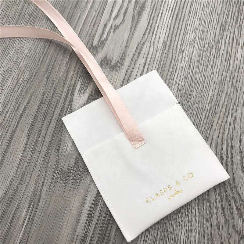 Custom velvet folding suede jewelry pouches for jewelry, LUXURY Embossed small envelope jewelry gift packing pouch with ribbon