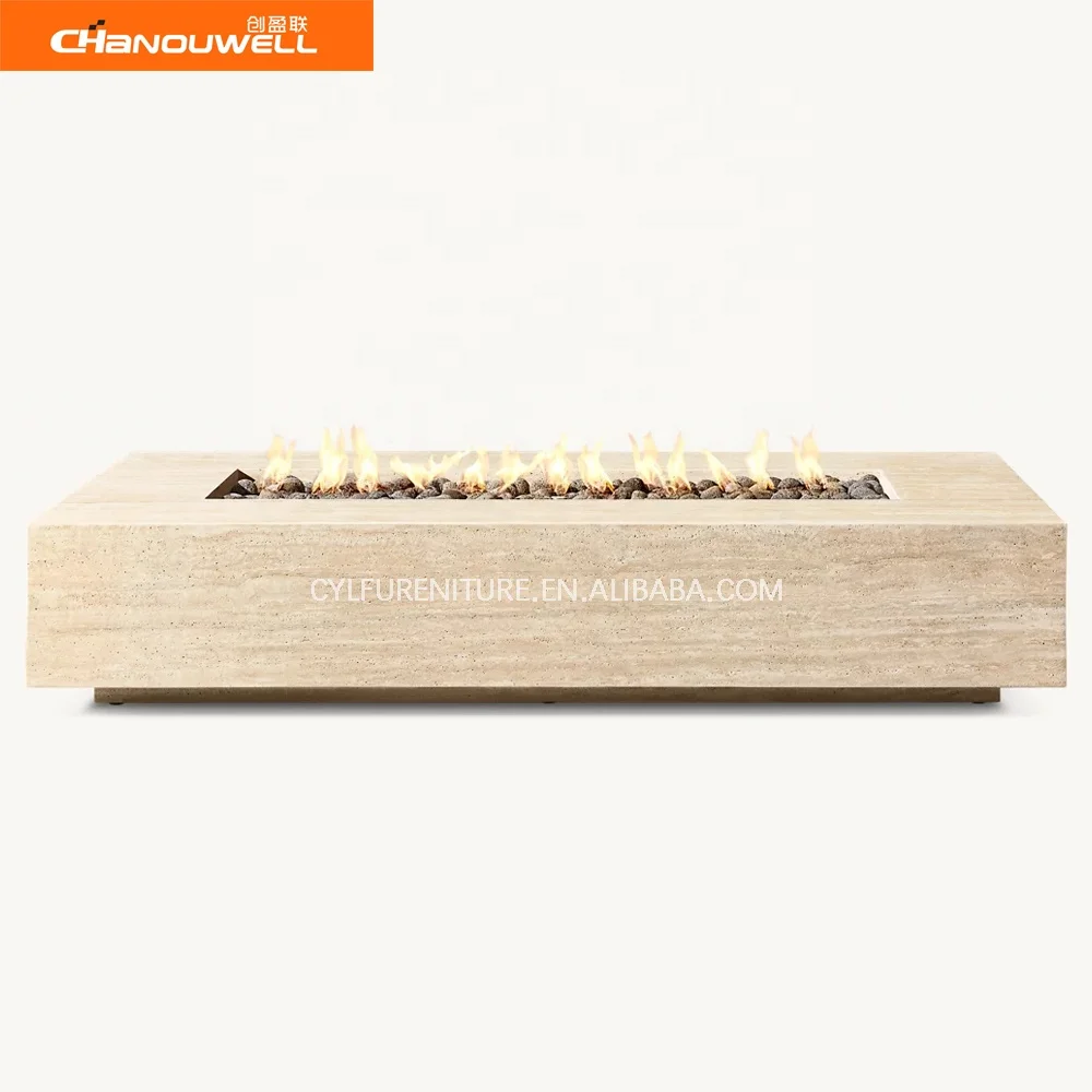 2023 new CHANOUWELL  Outdoor Patio Set Outdoor Reinforced  Fire Pit Limestone  Rectangular Fire Table
